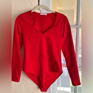 Sweetheart V Neck Bodysuit for Women Long Sleeve Body Suits